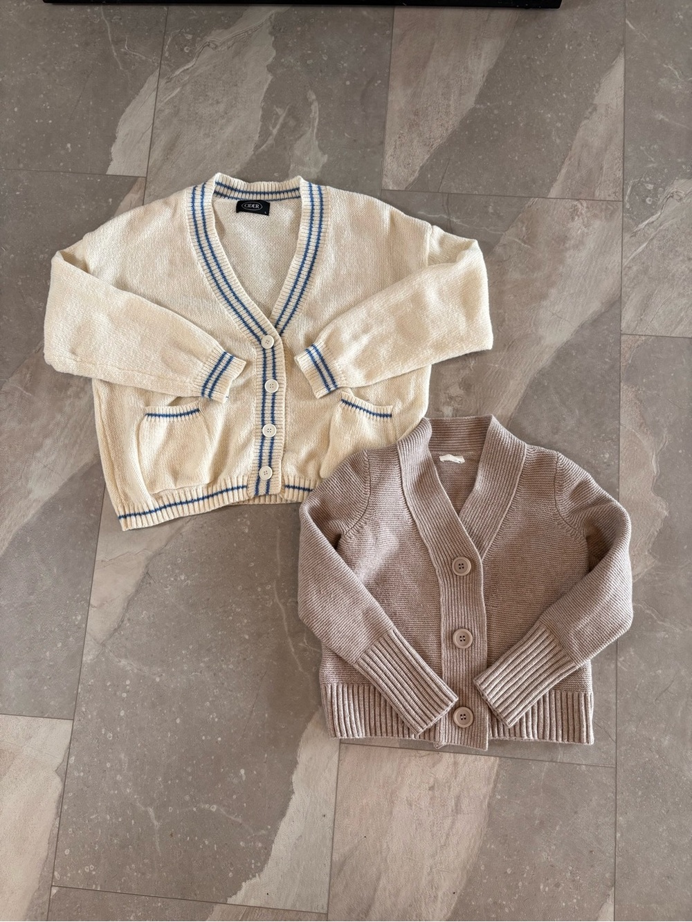 Cider Cream Cardigan with Blue Trim & Cider Taupe Knit Cardigan - Picture 1 of 6